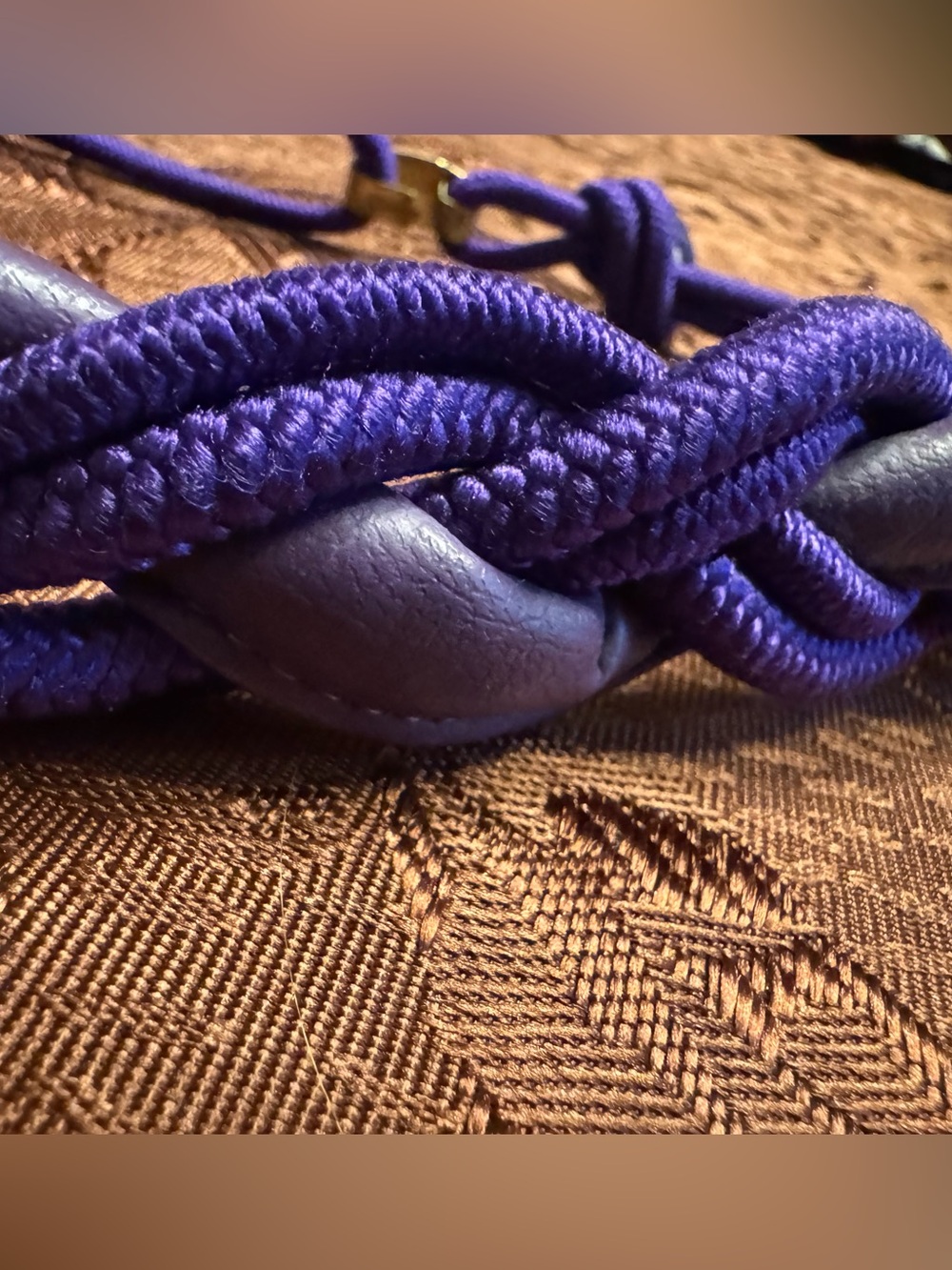 Vintage 80s Purple Braided Leather & Cord Statement Belt Woven Adjustable Boho